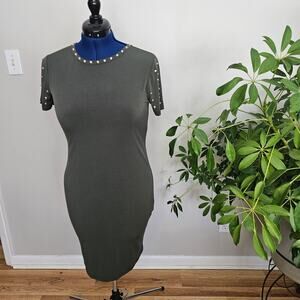 Michael Kors NWT Forest Green Embellished Cap-Sleeve Dress Size M